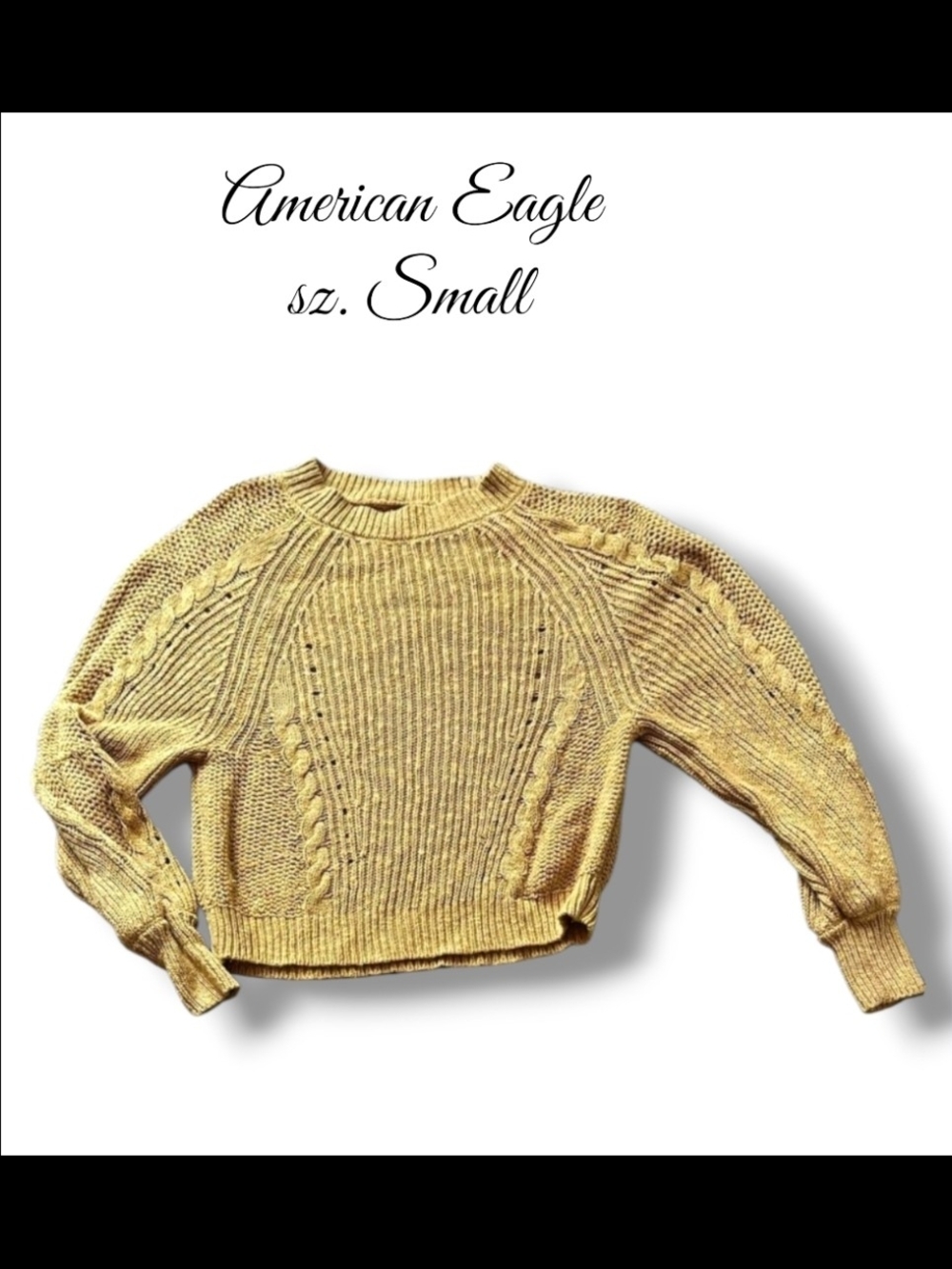 American Eagle Outfitters Yellow Cable Crewneck Sweater